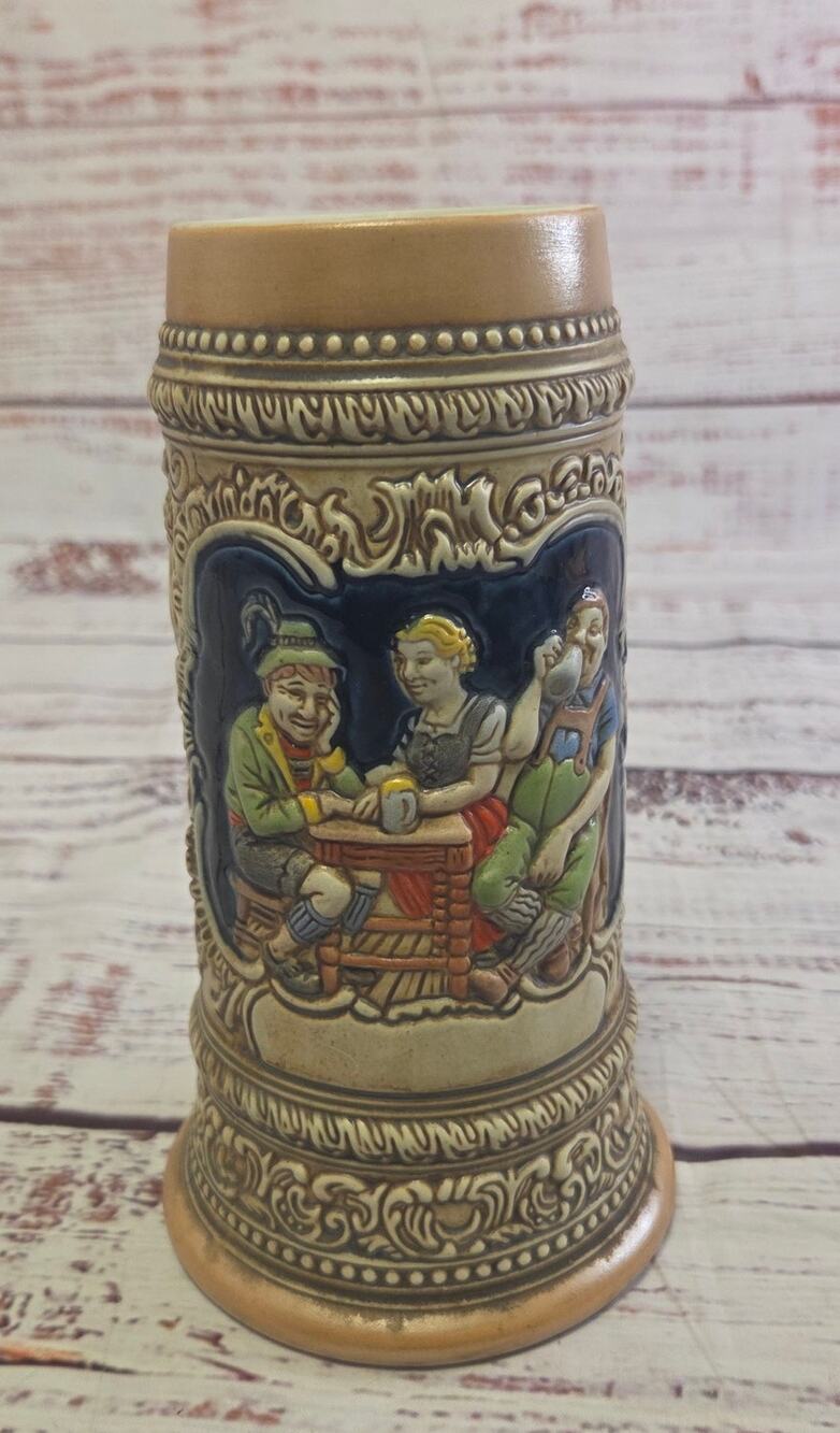 Ceramarte Brazil German Tavern Scene Beer Stein Mug 8 inch